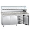 Stół chłodniczy do pizzy ECO – 2000 x 800 mm – z 3 drzwiami – z witryną nadstawną chłodniczą na 10x GN 1/4