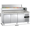 Stół chłodniczy do pizzy ECO – 2000 x 800 mm – z 3 drzwiami – z witryną nadstawną chłodniczą na 9x GN 1/3 z pokrywą ze stali nierdzewnej