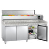 Stół chłodniczy do pizzy ECO – 2000 x 800 mm – z 3 drzwiami – z witryną nadstawną chłodniczą na 9x GN 1/3 z pokrywą ze stali nierdzewnej