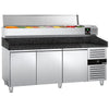 Commercial Pizza Prep Counter - Granite Top PREMIUM - 2025x800mm - with 3 doors - incl. refrigerated topping unit - 10x GN 1/4