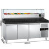 Stół chłodniczy do pizzy PREMIUM – 2000 x 800 mm – z 3 drzwiami – z witryną nadstawną chłodniczą na 10x GN 1/4