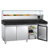 Stół chłodniczy do pizzy PREMIUM – 2000 x 800 mm – z 3 drzwiami – z witryną nadstawną chłodniczą na 10x GN 1/4