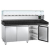 Stół chłodniczy do pizzy PREMIUM – 2000 x 800 mm – z 3 drzwiami – z witryną nadstawną chłodniczą na 10x GN 1/4
