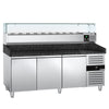 Stół chłodniczy do pizzy PREMIUM – 2000 x 800 mm – z 3 drzwiami – z witryną nadstawną chłodniczą na 10x GN 1/4