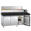 Commercial Pizza Prep Counter - Granite Top PREMIUM - 2025x800mm - with 3 doors - incl. refrigerated topping unit - 9x GN 1/3