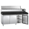 Commercial Pizza Prep Counter - Granite Top PREMIUM - 2025x800mm - with 3 doors - incl. refrigerated topping unit - 9x GN 1/3