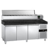 Commercial Pizza Prep Counter - Granite Top PREMIUM - 2025x800mm - with 3 doors - incl. refrigerated topping unit - 9x GN 1/3