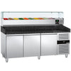 Commercial Pizza Prep Counter - Granite Top PREMIUM - 2025x800mm - with 3 doors - incl. refrigerated topping unit with glass sneeze guard - 9x GN 1/3