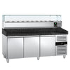 Commercial Pizza Prep Counter - Granite Top PREMIUM - 2025x800mm - with 3 doors - incl. refrigerated topping unit with glass sneeze guard - 9x GN 1/3
