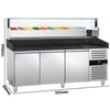 Commercial Pizza Prep Counter - Granite Top PREMIUM - 2000x800mm - with 3 doors - incl. refrigerated topping unit with glass sneeze guard LED - 10x GN 1/4