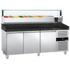 Commercial Pizza Prep Counter - Granite Top PREMIUM - 2000x800mm - with 3 doors - incl. refrigerated topping unit with glass sneeze guard LED - 10x GN 1/4