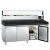 Commercial Pizza Prep Counter - Granite Top PREMIUM - 2000x800mm - with 3 doors - incl. refrigerated topping unit with glass sneeze guard LED - 10x GN 1/4