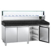 Commercial Pizza Prep Counter - Granite Top PREMIUM - 2000x800mm - with 3 doors - incl. refrigerated topping unit with glass sneeze guard LED - 10x GN 1/4