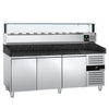 Commercial Pizza Prep Counter - Granite Top PREMIUM - 2000x800mm - with 3 doors - incl. refrigerated topping unit with glass sneeze guard LED - 10x GN 1/4