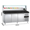 Commercial Pizza Prep Counter - Granite Top PREMIUM - 2000x800mm - with 3 doors - incl. refrigerated topping unit with glass sneeze guard LED - 9x GN 1/3
