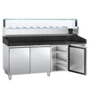 Commercial Pizza Prep Counter - Granite Top PREMIUM - 2000x800mm - with 3 doors - incl. refrigerated topping unit with glass sneeze guard LED - 9x GN 1/3