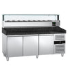 Commercial Pizza Prep Counter - Granite Top PREMIUM - 2000x800mm - with 3 doors - incl. refrigerated topping unit with glass sneeze guard LED - 9x GN 1/3
