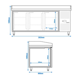 Stół chłodniczy do pizzy ECO - 2000x800mm - z 3 drzwiami