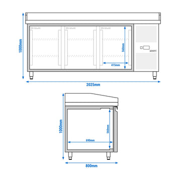 Stół chłodniczy do pizzy ECO - 2000x800mm - z 3 drzwiami - Prime Gastro