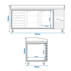 Stół chłodniczy do pizzy ECO - 2000x800mm - z 2 drzwiami i 7 szufladami