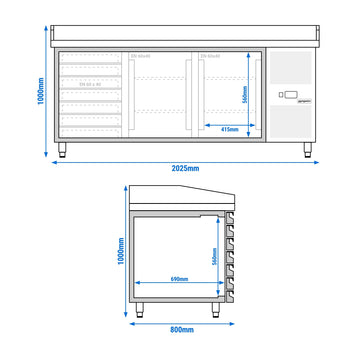 Stół chłodniczy do pizzy ECO - 2000x800mm - z 2 drzwiami i 7 szufladami - Prime Gastro