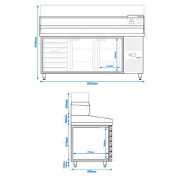 Stół chłodniczy do pizzy ECO - 2000x800mm - z 2 drzwiami i 7 szufladami - włącznie z witryną chłodniczą nadstawną - 10x GN 1/4