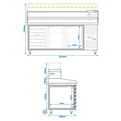 Stół chłodniczy do pizzy PREMIUM - 2000x800mm - z 2 drzwiami i 7 szufladami - włącznie z witryną chłodniczą nadstawną LED - 9x GN 1/3