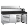 Commercial Pizza Prep Counter - Granite Top PREMIUM - 2025x800mm - with 2 doors & 7 drawers - incl. refrigerated topping unit - 10x GN 1/4