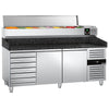 Commercial Pizza Prep Counter - Granite Top PREMIUM - 2025x800mm - with 2 doors & 7 drawers - incl. refrigerated topping unit - 9x GN 1/3