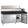 Commercial Pizza Prep Counter - Granite Top PREMIUM - 2025x800mm - with 2 doors & 7 drawers - incl. refrigerated topping unit - 9x GN 1/3