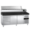 Commercial Pizza Prep Counter - Granite Top PREMIUM - 2025x800mm - with 2 doors & 7 drawers - incl. refrigerated topping unit - 9x GN 1/3