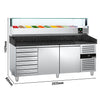Commercial Pizza Prep Counter - Granite Top PREMIUM - 2025x800mm - with 2 doors & 7 drawers - incl. refrigerated topping unit with glass sneeze guard LED - 10x GN 1/4