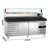 Commercial Pizza Prep Counter - Granite Top PREMIUM - 2025x800mm - with 2 doors & 7 drawers - incl. refrigerated topping unit with glass sneeze guard LED - 9x GN 1/3
