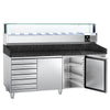 Commercial Pizza Prep Counter - Granite Top PREMIUM - 2025x800mm - with 2 doors & 7 drawers - incl. refrigerated topping unit with glass sneeze guard LED - 9x GN 1/3