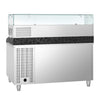 Commercial Pizza Prep Counter - Granite Top PREMIUM - 1500x800mm - with 1 doors & 7 drawers - incl. refrigerated topping unit with glass sneeze guard - 6x GN 1/3