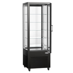 Witryna chłodnicza panoramiczna - 440L - 670mm - podwójne przeszklenie (4 strony) - z 5 półkami - z oświetleniem LED - Czarny