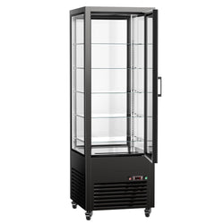 Witryna chłodnicza panoramiczna - 440L - 670mm - podwójne przeszklenie (4 strony) - z 5 półkami - z oświetleniem LED - Czarny