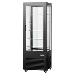 Witryna chłodnicza panoramiczna - 440L - 670mm - podwójne przeszklenie (4 strony) - z 5 półkami - z oświetleniem LED - Czarny
