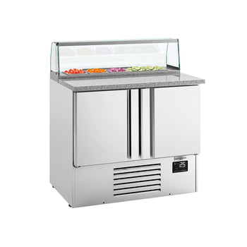 Stół Sałatkowy Premium PLUS - 978 mm - 2 drzwi - ze szklaną nadstawką dla 5x GN 1/6 - Prime Gastro