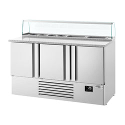 Stół chłodniczy sałatkowy PREMIUM PLUS - 1460mm - 355L - 3 drzwi - z nadstawką szklaną - blat roboczy z czarnego granitu
