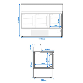Stół Sałatkowy Premium PLUS - 1460 mm - 3 drzwi - ze szklaną nadstawką dla 8x GN 1/6 - Prime Gastro