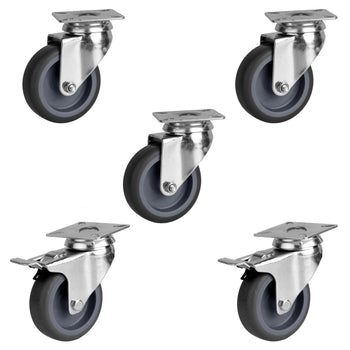 Zestaw kółek - 2 z hamulcem, 3 bez hamulca - 100x85x130mm - Ø 100mm - kompatybilny z BGKF, BKTF, BLF, GTF, KSF, KTF, KUF, POF, TF, TKSF, ZTSF