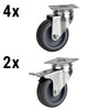(6 szt.) Zestaw kółek - 2 z hamulcem, 4 bez hamulca - 100x85x130mm - Ø 100mm - kompatybilny z BGKF, GTF, KTF, KTGFF, KUF, ZTSF
