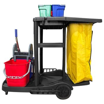 Wózek do sprzątania - z pojemnikiem - czarny - Prime Gastro