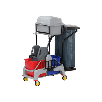 Reinigungswagen - offen - 2 Behälter, Mopwringer, Wäschesack & Ablage mit Deckel