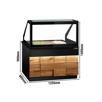 Stół Sałatkowy TORONTO - 1250mm - drewniany panel przedni - 2 drzwi - do 3x GN 1/1t - blat roboczy kuchenny z czarnego granitu - Prime Gastro