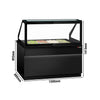 Commercial Saladette Counter TORONTO - 1250mm - 800L - Black Front - 2 doors - with square glass canopy for 3 x GN 1/1 & 1 shelf - black granite worktop