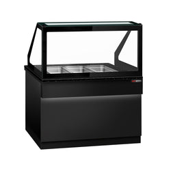 Commercial Saladette Counter TORONTO - 1250mm - 800L - Black Front - 2 doors - with square glass canopy for 3 x GN 1/1 & 1 shelf - black granite worktop