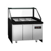 Commercial Saladette Counter TORONTO - 1250mm - 800L - Black Front - 2 doors - with square glass canopy for 3 x GN 1/1 & 1 shelf - black granite worktop
