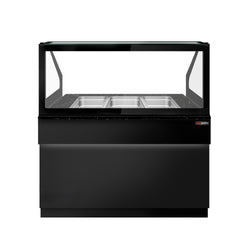 Commercial Saladette Counter TORONTO - 1250mm - 800L - Black Front - 2 doors - with square glass canopy for 3 x GN 1/1 & 1 shelf - black granite worktop